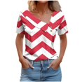 thumbnail image 1 of FAIWAD Women Summer Tops Short Sleeve Irregular V Neck Button T-Shirts Geometric Color Block Print Tees Blouses, 1 of 5