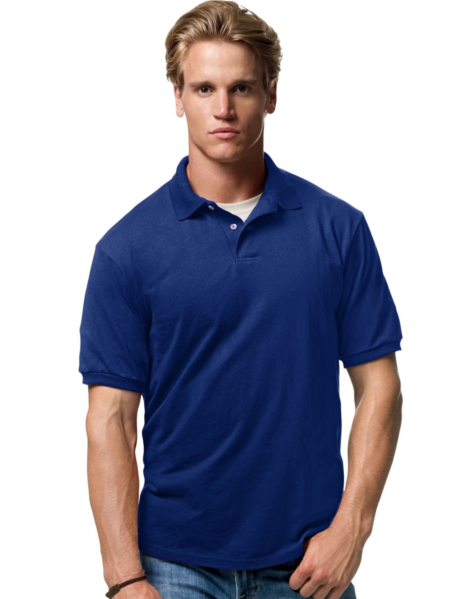 Hanes Cotton-Blend Men`s Jersey Polo, S, Deep Royal