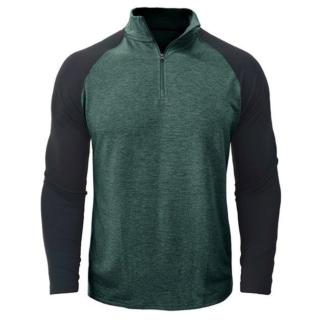 Yuyuzo Men Gym Tops Tees Workout Shirts 1/3 Zipper Neck Long Sleeve Solid Color Patchwork Pullover Golf Blouse