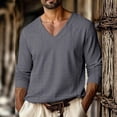 thumbnail image 2 of VBTAPA Mens Textured T Shirt Long Sleeve V Neck Pullover Tops Jacquard Knit Soft Comfy Fall Spring Tops Grey S, 2 of 7
