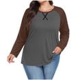 thumbnail image 2 of Yuyuzo Hauts pour Femmes Grande Taille à Manches Longues à Blocs de Couleur, Col Rond, Coupe Ample, Tunique Confortable, 2 of 7