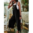 thumbnail image 4 of Birdeem Womens Linen Cotton Solid Color Sleeveless Pocket Casual Wide Leg Side Button Jumpsuit, 4 of 9