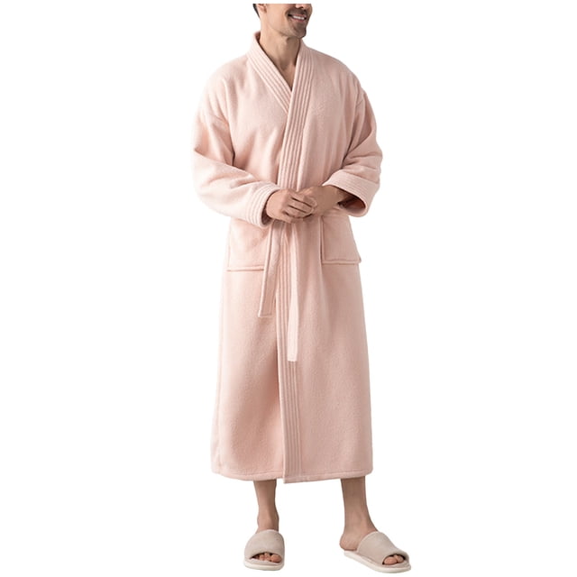 Mens Terry Cloth Kimono Robe Lightweight Soft Long Bathrobe Sleepwear Loungewear with Pockets