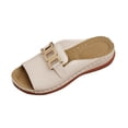 thumbnail image 1 of Wedge Sandals for Women Slide Metal Decoration Arch Support Open Toe Soft Sole Non Slip Comfortable Walking Beach Summer Slippers Beige, 1 of 9