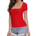 thumbnail image 4 of Hiiyo T-Shirt pour Femme à Encolure Carrée, Manches Courtes, T-Shirt d'Été Décontracté, Tailles P, 4 of 6