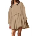 thumbnail image 1 of Womens Oversized Sweatshirt Dress Long Flowy Patchwork Pullover Tops Cute Drop Shoulder Sweatshirts Fall Long Sleeve Mini Dress Teen Girls Crewneck Solid Tunic Pleated Loose Clothing Beig, 1 of 4