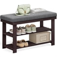 thumbnail image 1 of SONGMICS Bamboo Shoe Bench, 2-Tier Shoe Rack, 11.4 x 28 x 19.3 Inches, Brown and Gray, 1 of 6