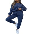 thumbnail image 1 of Women Sweatshirt Set Long Sleeve Crew Neck Hoodie Sweatpants Set Solid Activewear Set, 1 of 6