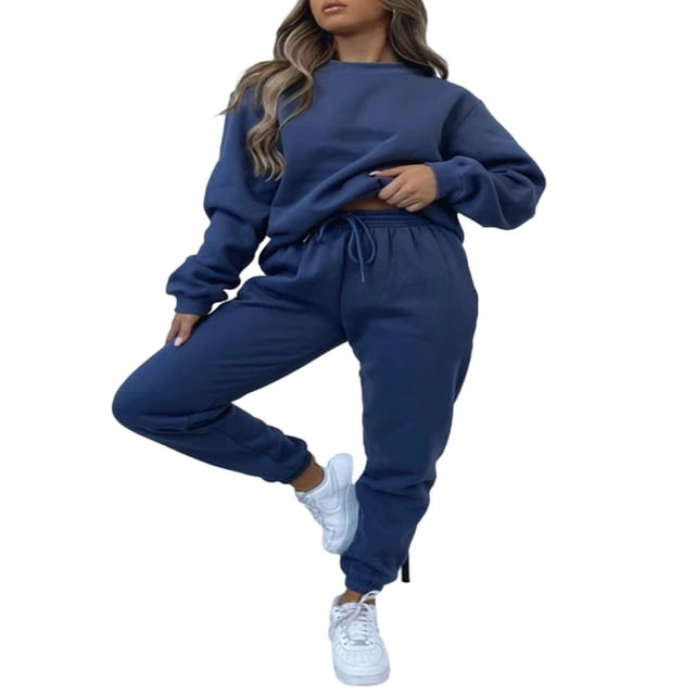 Women Sweatshirt Set Long Sleeve Crew Neck Hoodie Sweatpants Set Solid Activewear Set
