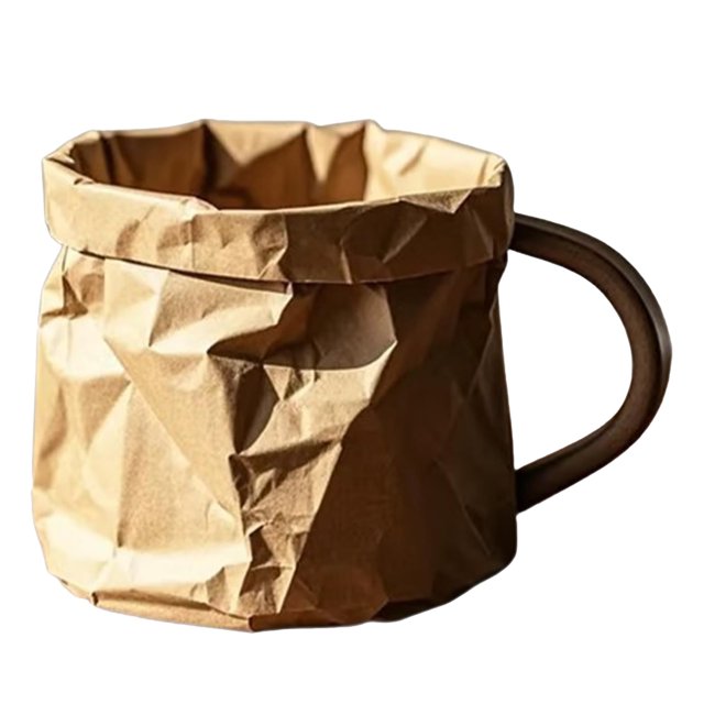 Minimalist Paper Bag Design Ceramic Mug Unique Pleated Texture Novelty Coffee Cup for Home and