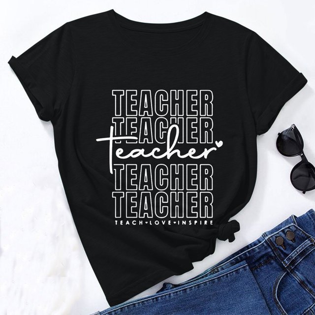 SMihono Hauts pour Femmes Été Chic Décontracté Mode pour Femmes Ample Col Rond Chandail à Enfiler de Base Fête des Enseignants Mignon Imprimé Manches Courtes Haut T-Shirt T-Shirt Oversize pour Femmes 2023