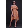 thumbnail image 2 of Bimba Orange Bird Print Cold Shoulder Women Swing Tunic Flutter Sleeve Midi Dress - Small, 2 of 6