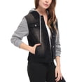 thumbnail image 4 of INSPIRE CHIC Women's Washed Denim Jacket Contrast Sleeve Drawstring Hood Button Down Outerwear S Black, 4 of 6