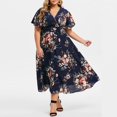 thumbnail image 4 of CHUANK Summer Plus Size Maxi Dresses For Wedding Guest Lace Stitching Dress Cold Shoulder Long Dresses Short Sleeve, 4 of 7