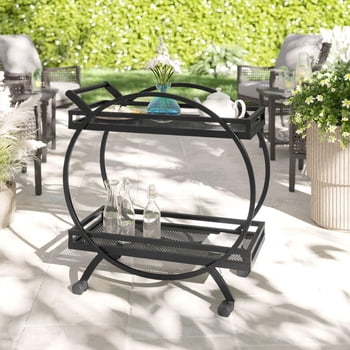 Chariot-bar de cuisine extérieur en acier noir avec roues HOMETRENDS