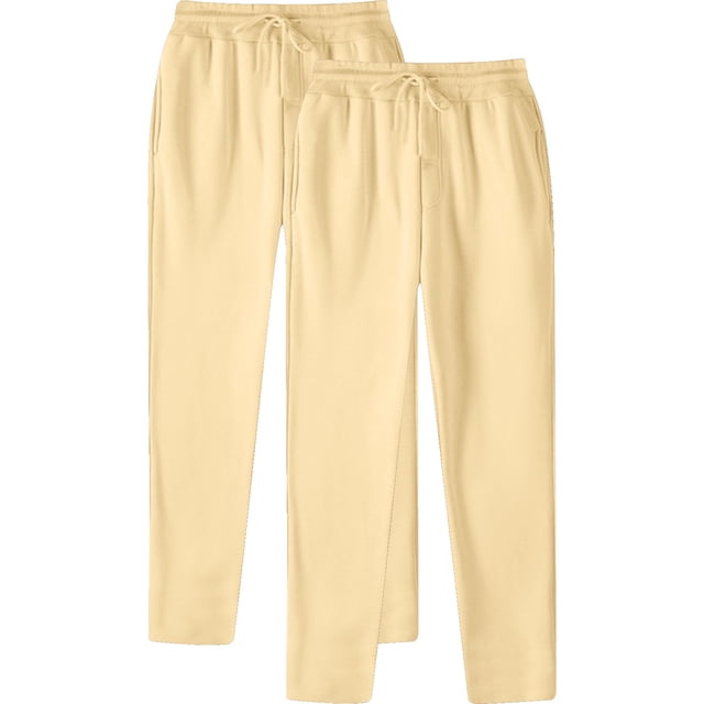 RXIRUCGD Men's Fashion Drawstring Elastic Waist Solid Color Casual Sweat Length Pants 2 PC, Beige, Size: M