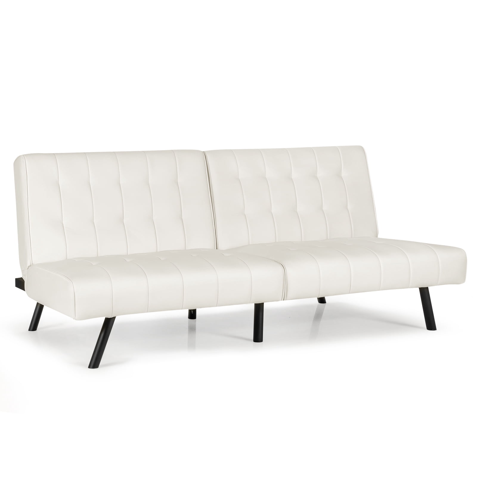 Costway Futon Sofa Bed PU Leather Convertible Folding Couch Sleeper Lounge White