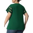 thumbnail image 3 of Agnes Orinda Women's Plus Size Tops Lace Panel Short Sleeves Spring Summer Solid Work Blouses 2X Dark Green, 3 of 7