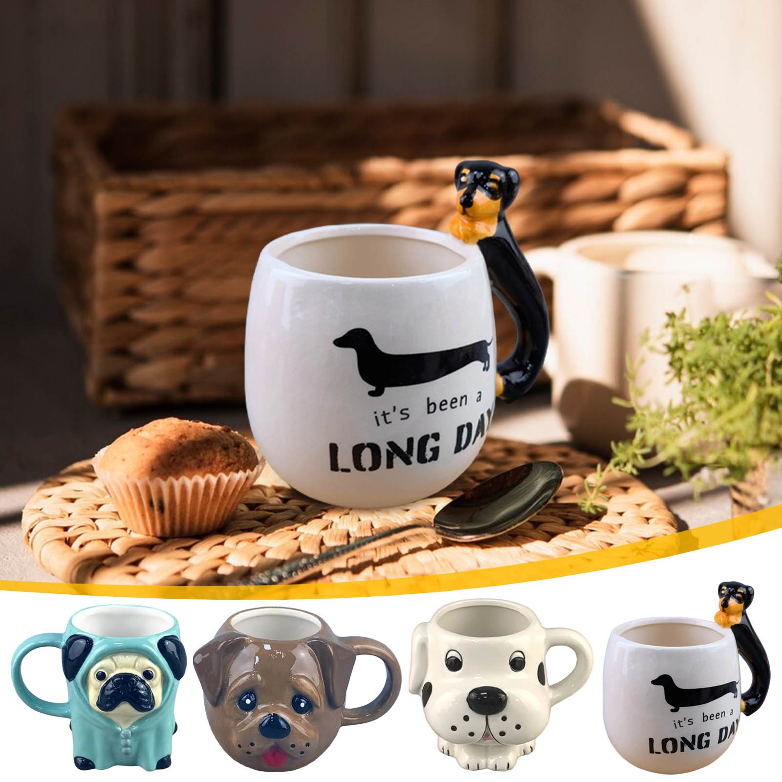 Uuiauoio Dachshund Mug Funny Dog Lover Gift 3D Sausage Dog Coffee