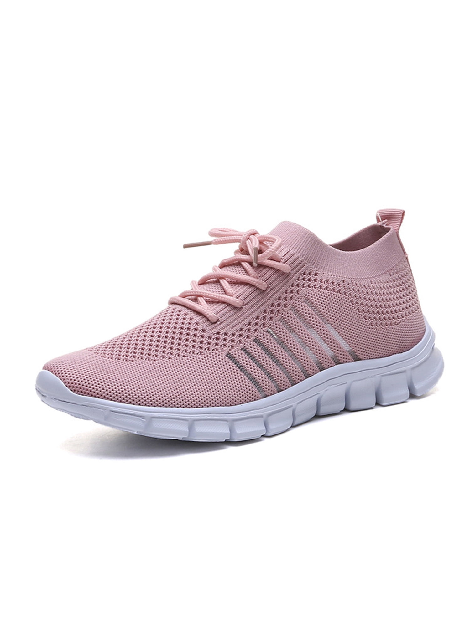 UKAP Ladies Trainers Round Toe Sneakers Solid Color Flats Women's Comfortable Pink 4.5