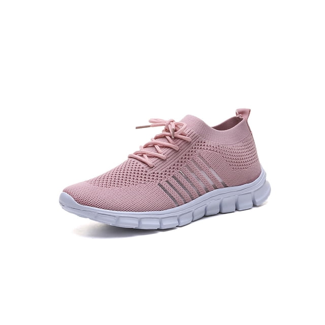 UKAP Ladies Trainers Round Toe Sneakers Solid Color Flats Women's Comfortable Pink 4.5