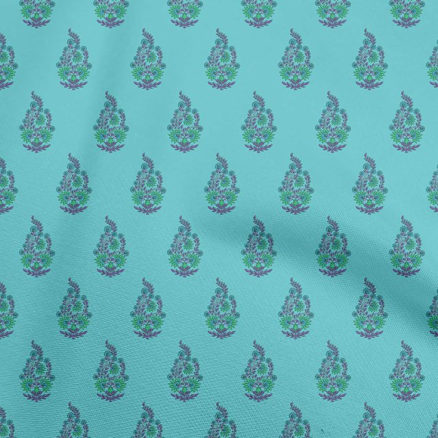 oneOone Georgette Viscose Turquoise Blue Fabric Block Craft Projects Decor Fabric Printed By The Yard 42 Inch Wide