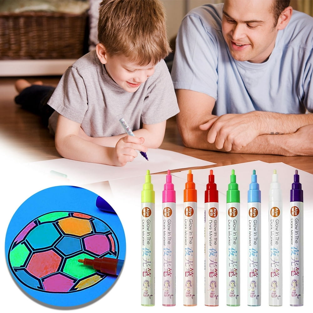 Bamboohart Glow in the Dark Paint Markers Set | 8 Colors Water Based Luminous Pens | 10ml Light Up Ink | DIY Craft Art Drawing Markers for Students | Works on Fabric Shoes Paper | 30-60 M