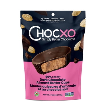 Chocxo Organic Dark Chocolate Almond Butter Cups, 60% Cocao