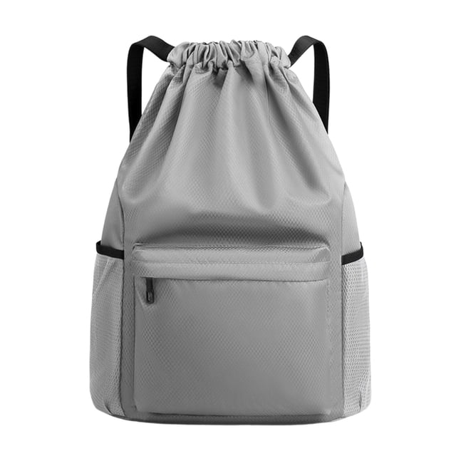 HHBEAUTY Gray Drawstring Gym Bag for Men, Waterproof Drawstring Backpack for Women, Swim Bag with Shoes Compartment, Pull String Sport Bag for Soccer and Basketball