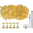 thumbnail image 1 of 200 Sets Leather Rivets 8 x 8mm Metal Double Cap Rivet Snaps Studs Fasteners with 3pcs Setting Tools Rivets for Leather Craft DIY Repair Decoration, Gold Tone, 1 of 7