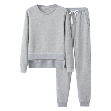 Besolor Womens Sweatsuits 2 Piece Outfits Crew Neck Irregular Hem Pullover Sweatshirt and Sweatpant Lounge Sets Tracksuit