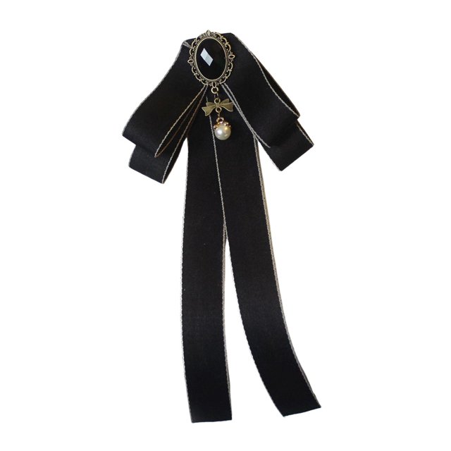 KLKCMS Bowknot Brooch Pin Collar Elegant Ribbon Brooches Ribbon Bow Tie Brooch Neck Tie Black