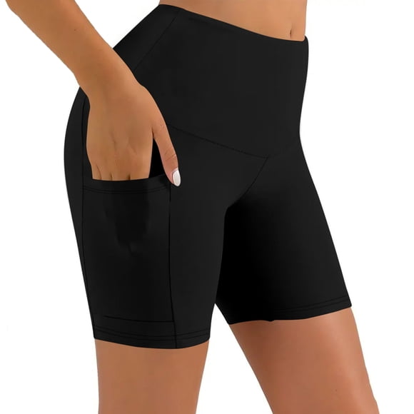 Plebaso Shorts de Yoga pour Femmes avec Poches Taille Haute Leggings Extensibles Shorts Unis Shorts de Course Cyclistes