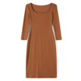 thumbnail image 3 of Robe Longue Moulante pour Femmes Couleur Unie Tricotée Col Carré Manches Longues Robe Printemps Automne Fête Club Robe Moulante, 3 of 9