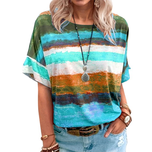 Innerwin Hauts à Rayures T-Shirt Femme Tenue d'Intérieur Manches Courtes T-Shirt Ample Bleu Lac m