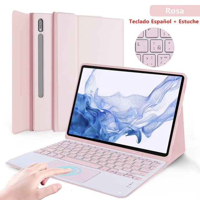 For Samsung Galaxy Tab S9 FE Plus Keyboard Cover Case for Tab A9 Plus S9 Ultra S7 FE S8 Plus S6 Lite A8 Magnetic Keyboard Case Spanish Pink S7 11 inch