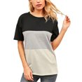 thumbnail image 1 of T-shirt pour Femmes à Blocs de Couleur, Manches Courtes, Col Rond, Haut T-shirt à Col Rond pour Femmes, Blouse à Col Rond, Noir Coloré, P, 1 of 6