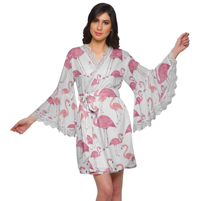 Moomaya Peignoir en Coton pour Femmes Robe de Chambre Imprimée Courte Peignoir de Douche Nuptiale