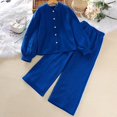 thumbnail image 2 of vdgthytj Toddler Boy Girl Fall Spring Clothes Kids Long Sleeve Button down Shirt and Wide Leg Pants 2PCS Lounge Outfit, 2 of 9