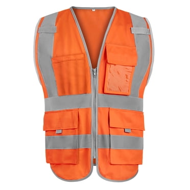 GOGO Gilet de Sécurité à Fermeture Éclair devant à Haute Visibilité à 9 Poches avec Bandes Réfléchissantes, Conforme aux Normes ANSI