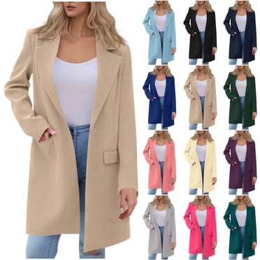 Yuyuzo Womens Trench Coats Lapel Button Long Sleeve Outerwear Blazers Fall Winter Casual Solid Color Suit Jackets
