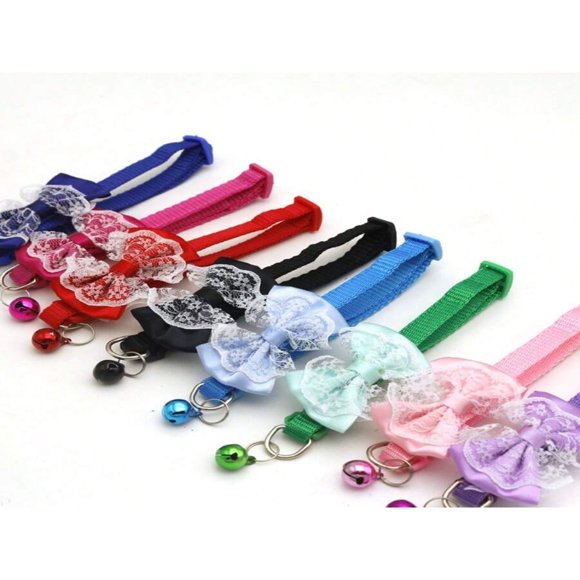 SNNROO 5pcs Lace Bow With Bell Pet Collars Adjustable Colorful Dog/Cat Accessories With Safety Bell