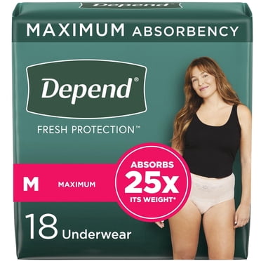 Sous-vêtement d’incontinence Depend Fresh Protection pour femmes adultes, jetable, degré d’absorption maximal, taille moyenne, rose fard, 18 unités