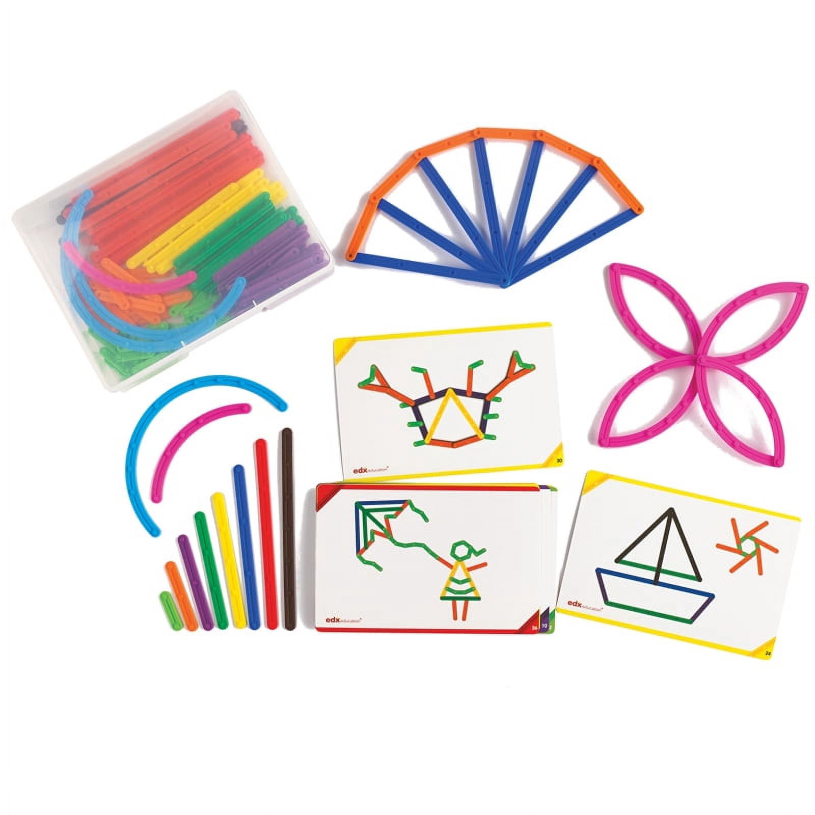 Junior Geostix - 200 Bâtons de Construction Multicolores - 30 Cartes d'Activités Recto Verso