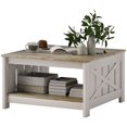 thumbnail image 1 of HOMCOM 31.5" Square Coffee Table, Farmhouse 2-Tier Center Table for Living Room, Distressed Oak and Brown, 1 of 7