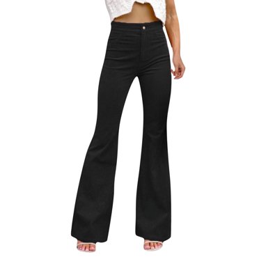 Women Corduroy Flare Bell Bottom Pants - Elastic Waist, Casual Loose Fit, All Occasions