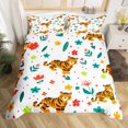 thumbnail image 1 of YST Tiger Comforter Cover Wild Animal Full Duvet Cover For Boys Kids Cartoon Flower Animal Bedding Set, Wildlife Bed Cover Botanical Flower Pattern 3D Bed Set (Pink Reverse)，No Comforter, 1 of 5