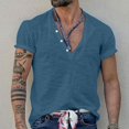 thumbnail image 1 of Lolmot Shirts for Men, Mens Solid Color Fallow Button Round Neck Sports Short Sleeve Shirt, 1 of 6
