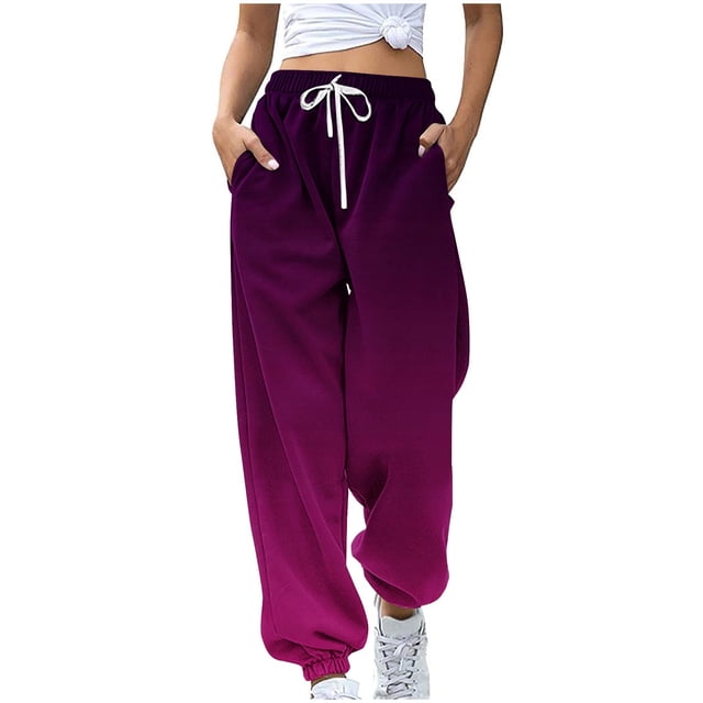 Erwazi Sweatpants for Women Gradient Printed Drawstring Loose Joggers with Pockets Fall Winter Comfy Workout Gym Running Pants