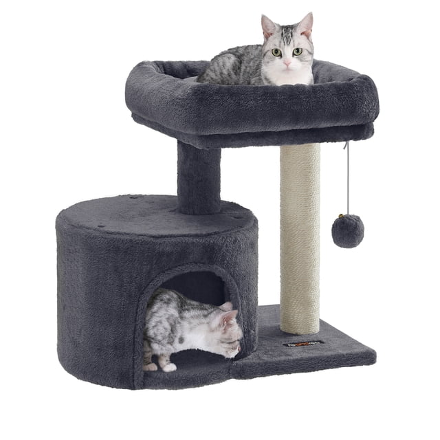 FEANDREA Arbre à Chat Tour avec Poteaux à Griffer Recouverts de Sisal, Gris Fumé